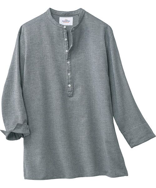 TAKASHIMAYA Style Plus / タカシマヤ スタイル・プリュ シャツ・ブラウス | 裏パイル 七分袖バンドカラーシャツ（チャコールグレー）