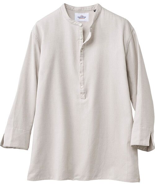 TAKASHIMAYA Style Plus / タカシマヤ スタイル・プリュ シャツ・ブラウス | 裏パイル 七分袖バンドカラーシャツ（ベージュ）