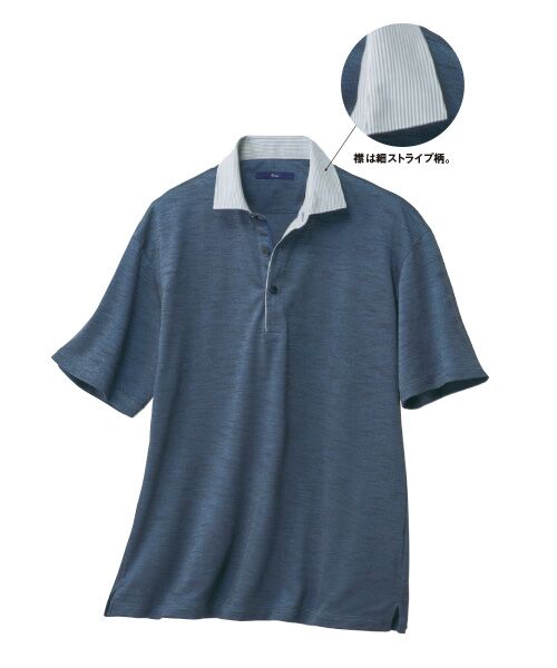 TAKASHIMAYA Style Plus / タカシマヤ スタイル・プリュ ポロシャツ | 襟布帛ストライプ半袖ポロシャツ（ネイビー）
