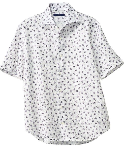 TAKASHIMAYA Style Plus / タカシマヤ スタイル・プリュ シャツ・ブラウス | サッカー小紋柄 プリント半袖シャツ（ホワイト）