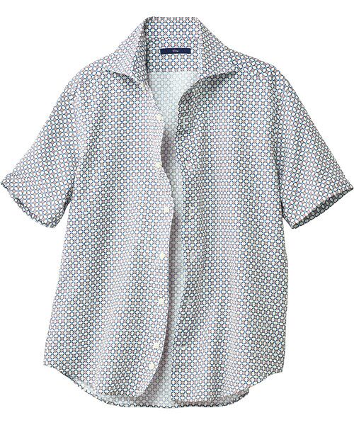 TAKASHIMAYA Style Plus / タカシマヤ スタイル・プリュ シャツ・ブラウス | サッカー小紋柄 プリント半袖シャツ（ベージュ）