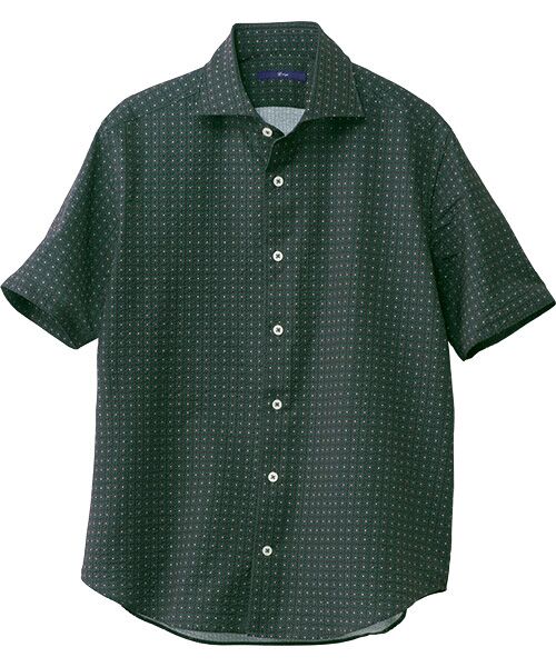 TAKASHIMAYA Style Plus / タカシマヤ スタイル・プリュ シャツ・ブラウス | サッカー小紋柄 プリント半袖シャツ（カーキ）