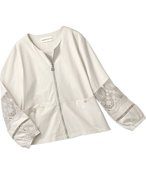 TAKASHIMAYA Style Plus / タカシマヤ スタイル・プリュ ノーカラージャケット | レース使いジャケット（アイボリー）