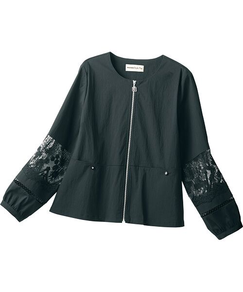 TAKASHIMAYA Style Plus / タカシマヤ スタイル・プリュ ノーカラージャケット | レース使いジャケット（黒）