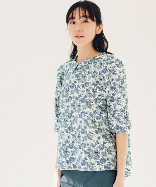 TAKASHIMAYA Style Plus / タカシマヤ スタイル・プリュ シャツ・ブラウス | 襟付プリントブラウス（オフホワイト系(更紗柄)）