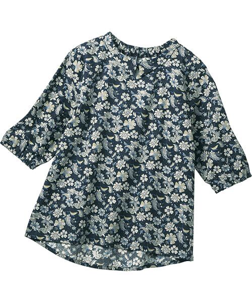 TAKASHIMAYA Style Plus / タカシマヤ スタイル・プリュ シャツ・ブラウス | 襟付プリントブラウス（紺系(更紗柄)）