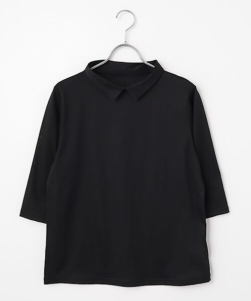 TAKASHIMAYA Style Plus / タカシマヤ スタイル・プリュ カットソー | テンセルコットン 襟付プルオーバー(ブラック)