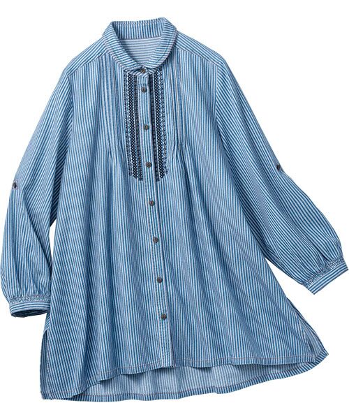 TAKASHIMAYA Style Plus / タカシマヤ スタイル・プリュ シャツ・ブラウス | 刺しゅう入り デニムブラウス(ブルー)