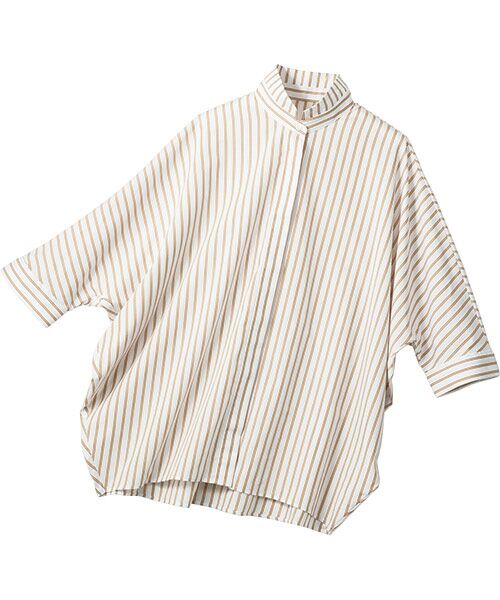 TAKASHIMAYA Style Plus / タカシマヤ スタイル・プリュ シャツ・ブラウス | 富江工房　ドルマンブラウス（オフホワイト×ベージュ）