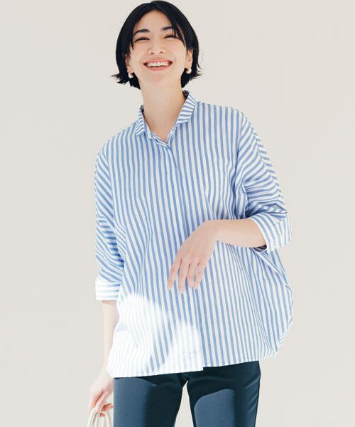 TAKASHIMAYA Style Plus / タカシマヤ スタイル・プリュ シャツ・ブラウス | 富江工房　ドルマンブラウス（オフホワイト×ブルー）