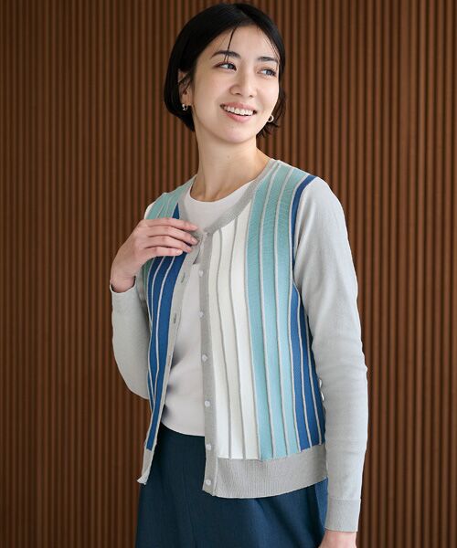 TAKASHIMAYA Style Plus / タカシマヤ スタイル・プリュ カーディガン・ボレロ | 配色カーディガン（グレー）