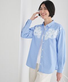 TAKASHIMAYA Style Plus / タカシマヤ スタイル・プリュ シャツ・ブラウス | レース使い先染めシャツ