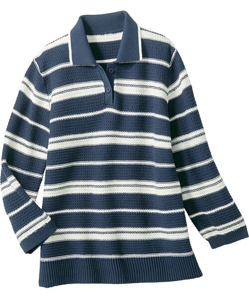 TAKASHIMAYA Style Plus / タカシマヤ スタイル・プリュ その他トップス | 襟付ボーダー柄プルオーバー（紺）