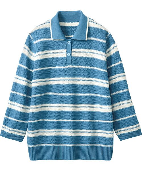 TAKASHIMAYA Style Plus / タカシマヤ スタイル・プリュ その他トップス | 襟付ボーダー柄プルオーバー（ブルー）