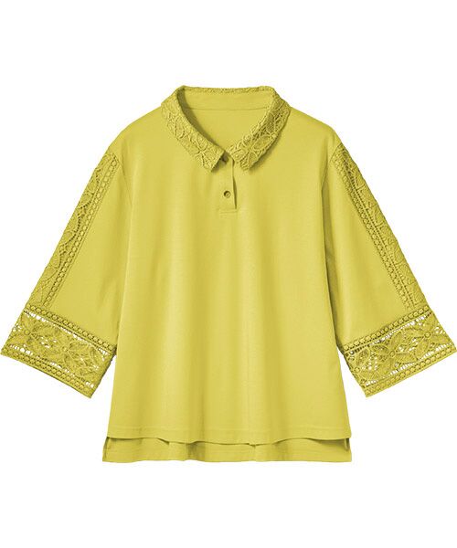 TAKASHIMAYA Style Plus / タカシマヤ スタイル・プリュ カットソー | シルケット加工　襟付プルオーバー（イエロー系）