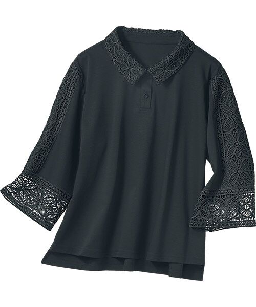 TAKASHIMAYA Style Plus / タカシマヤ スタイル・プリュ カットソー | シルケット加工　襟付プルオーバー（黒）