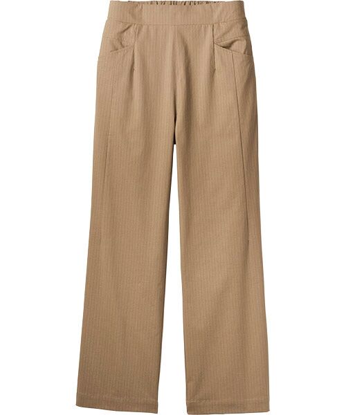 TAKASHIMAYA Style Plus / タカシマヤ スタイル・プリュ スラックス・ドレスパンツ | ストレッチリネン 涼感デザインワイドパンツ<股下63cm>（モカストライプ）