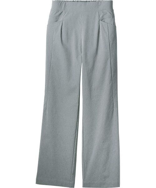 TAKASHIMAYA Style Plus / タカシマヤ スタイル・プリュ スラックス・ドレスパンツ | ストレッチリネン 涼感デザインワイドパンツ<股下63cm>（グレーストライプ）