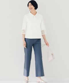 TAKASHIMAYA Style Plus / タカシマヤ スタイル・プリュ スラックス・ドレスパンツ | ストレッチリネン 涼感デザインワイドパンツ<股下67cm>