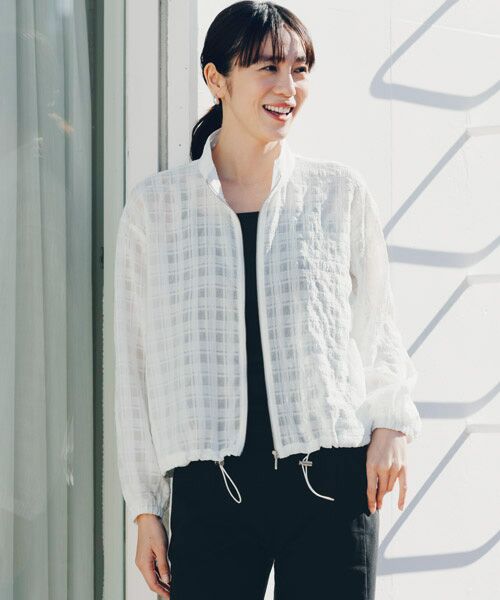 TAKASHIMAYA Style Plus / タカシマヤ スタイル・プリュ ブルゾン | 格子柄シアーブルゾン（オフホワイト）