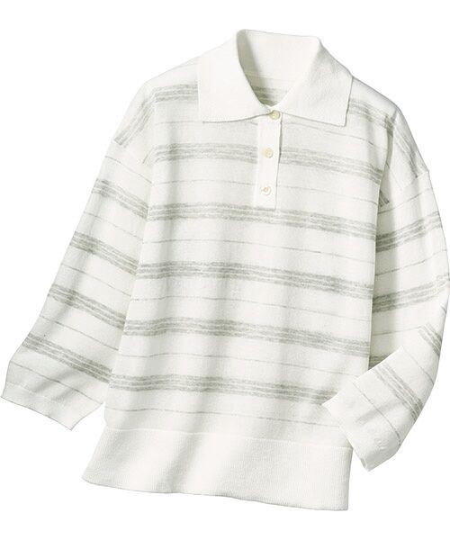 TAKASHIMAYA Style Plus / タカシマヤ スタイル・プリュ ポロシャツ | ボーダー柄ポロセーター（オフホワイト）