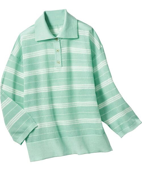 TAKASHIMAYA Style Plus / タカシマヤ スタイル・プリュ ポロシャツ | ボーダー柄ポロセーター（グリーン）