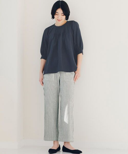 TAKASHIMAYA Style Plus / タカシマヤ スタイル・プリュ チノ・ワークパンツ | ヒッコリーストライプ  ベイカーパンツ（ネイビー）