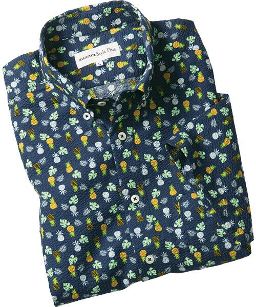 TAKASHIMAYA Style Plus / タカシマヤ スタイル・プリュ シャツ・ブラウス | 半袖ボタンダウンシャツ（ネイビー）