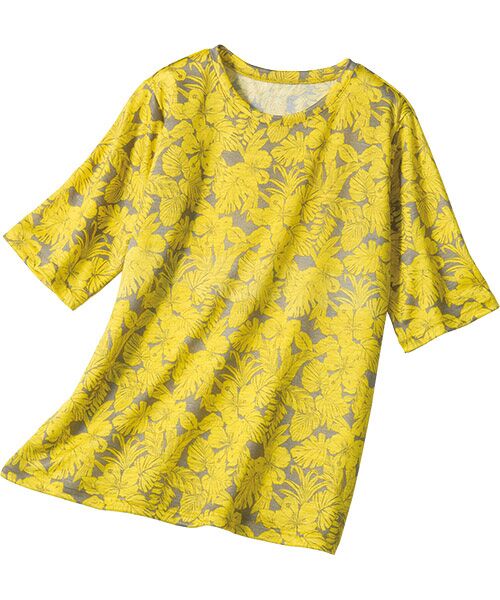 TAKASHIMAYA Style Plus / タカシマヤ スタイル・プリュ カットソー | 麻100% プルオーバー〈プリント〉(マスタード(花柄))