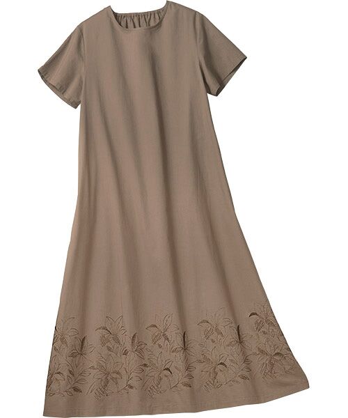 TAKASHIMAYA Style Plus / タカシマヤ スタイル・プリュ ロング・マキシ丈ワンピース | 刺しゅう入りワンピース＜ロング丈＞（ブラウン）