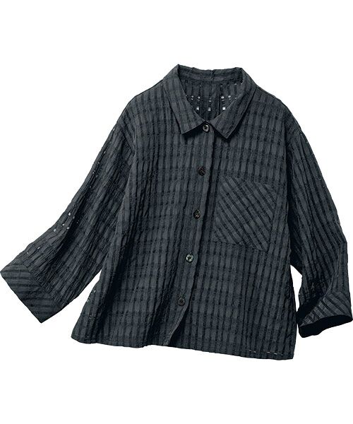 TAKASHIMAYA Style Plus / タカシマヤ スタイル・プリュ シャツ・ブラウス | シアーチェックシャツ（黒）
