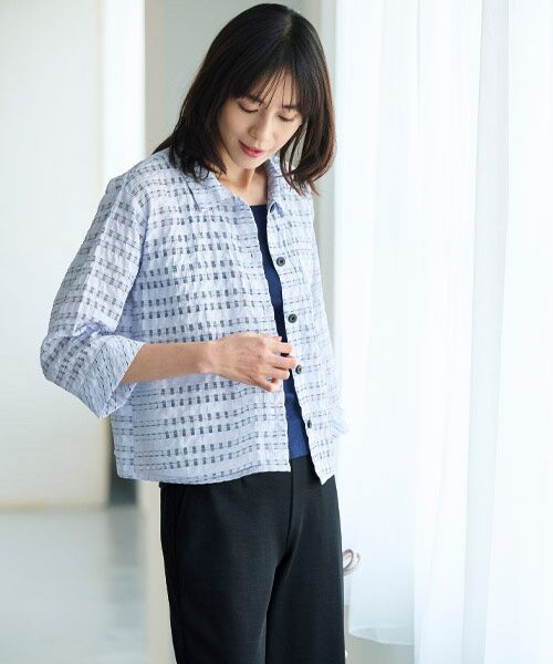 TAKASHIMAYA Style Plus / タカシマヤ スタイル・プリュ シャツ・ブラウス | シアーチェックシャツ（ブルー）