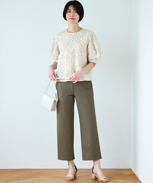 TAKASHIMAYA Style Plus / タカシマヤ スタイル・プリュ スラックス・ドレスパンツ | 麻調ポンチセミワイドパンツ（アースカーキ）