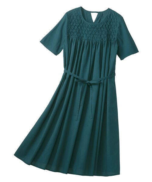 TAKASHIMAYA Style Plus / タカシマヤ スタイル・プリュ ミニ丈・ひざ丈ワンピース | スモッキング刺しゅう入りワンピース<ショート丈> | 詳細1