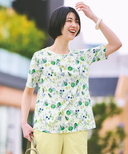 TAKASHIMAYA Style Plus / タカシマヤ スタイル・プリュ カットソー | エチケットガードプルオーバー(グリーン(フルーツ柄))