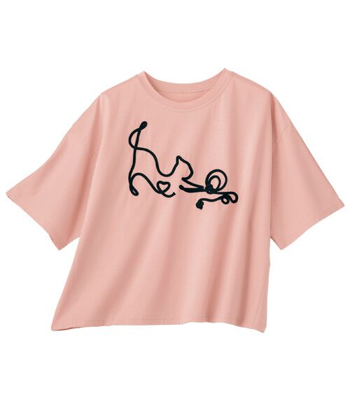 TAKASHIMAYA Style Plus / タカシマヤ スタイル・プリュ カットソー | コード刺しゅうプルオーバー(ピンク(キャット柄))