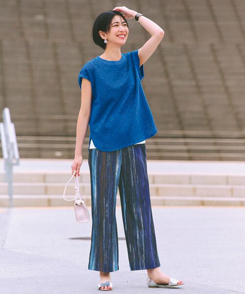 TAKASHIMAYA Style Plus / タカシマヤ スタイル・プリュ スラックス・ドレスパンツ | メッシュハイテンションプリントパンツ(ミッドナイト)