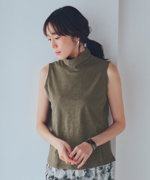 TAKASHIMAYA Style Plus / タカシマヤ スタイル・プリュ タンクトップ | 杢調オーガニックコットン デザインタンクトップ(カーキ)