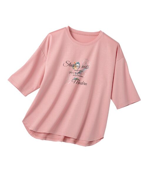 TAKASHIMAYA Style Plus / タカシマヤ スタイル・プリュ Tシャツ | 箔プリント入りプルオーバー(ピンク)
