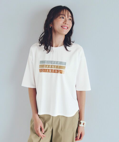 TAKASHIMAYA Style Plus / タカシマヤ スタイル・プリュ Tシャツ | 箔プリント入りプルオーバー(オフホワイト)