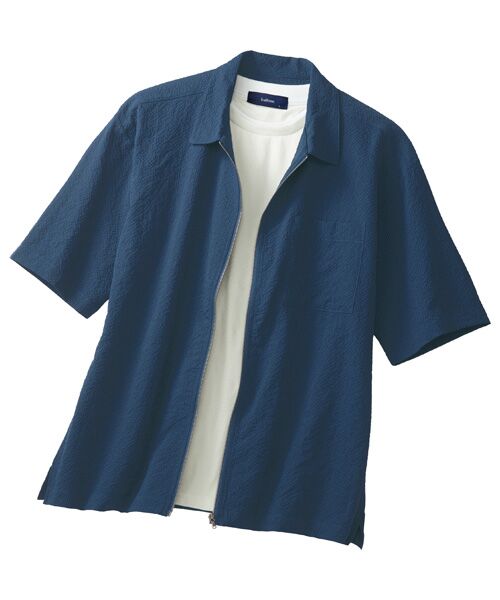 TAKASHIMAYA Style Plus / タカシマヤ スタイル・プリュ シャツ・ブラウス | サッカーストレッチジップアップシャツ(ネイビー)