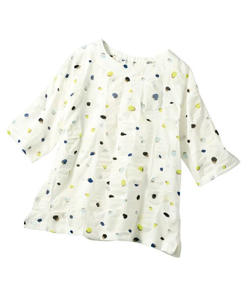 TAKASHIMAYA Style Plus / タカシマヤ スタイル・プリュ カットソー | 塩縮加工プリントプルオーバー(オフホワイト系(花びら柄))