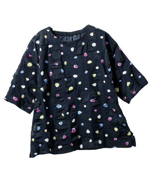 TAKASHIMAYA Style Plus / タカシマヤ スタイル・プリュ カットソー | 塩縮加工プリントプルオーバー(紺系(花びら柄))