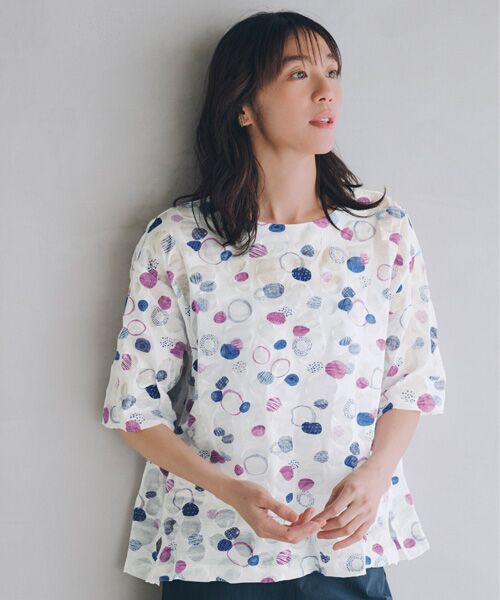 TAKASHIMAYA Style Plus / タカシマヤ スタイル・プリュ カットソー | 塩縮加工プリントプルオーバー(ピンク系(サークル柄))