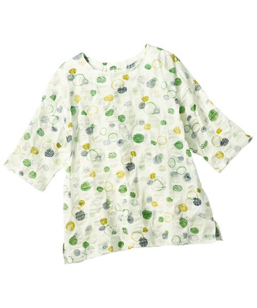TAKASHIMAYA Style Plus / タカシマヤ スタイル・プリュ カットソー | 塩縮加工プリントプルオーバー(グリーン系(サークル柄))