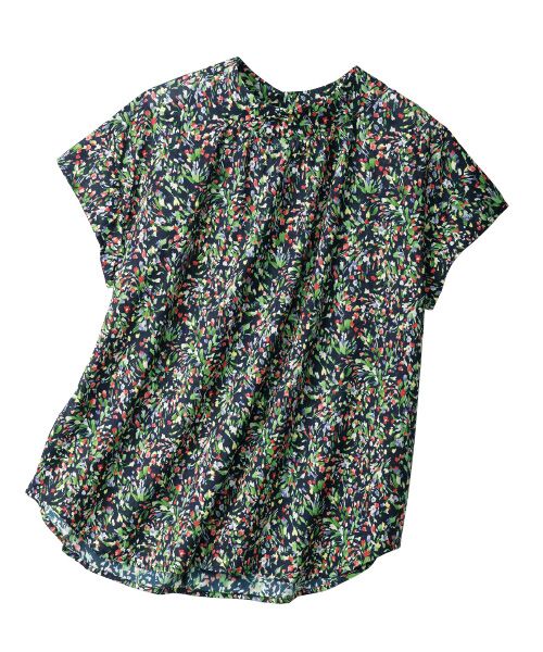 TAKASHIMAYA Style Plus / タカシマヤ スタイル・プリュ シャツ・ブラウス | プリントデザインブラウス（紺×グリーン系(小花柄)）