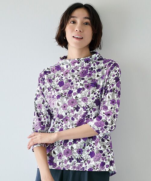 TAKASHIMAYA Style Plus / タカシマヤ スタイル・プリュ カットソー | 超長綿ファネルネックプリントプルオーバー(パープル(花柄))
