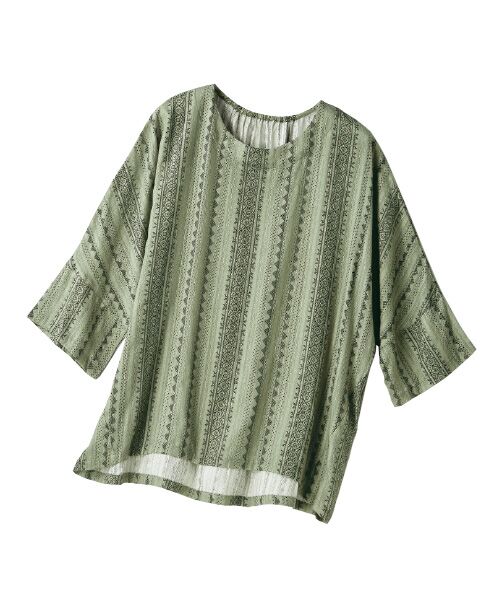 TAKASHIMAYA Style Plus / タカシマヤ スタイル・プリュ シャツ・ブラウス | 綿ドビープリントブラウス（オリーブ）