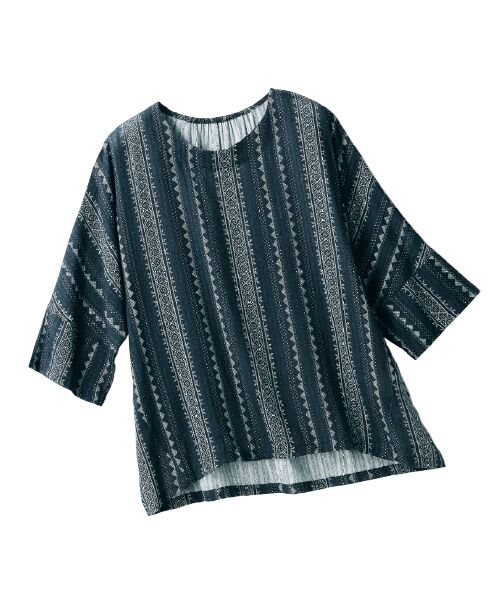 TAKASHIMAYA Style Plus / タカシマヤ スタイル・プリュ シャツ・ブラウス | 綿ドビープリントブラウス（ネイビー）