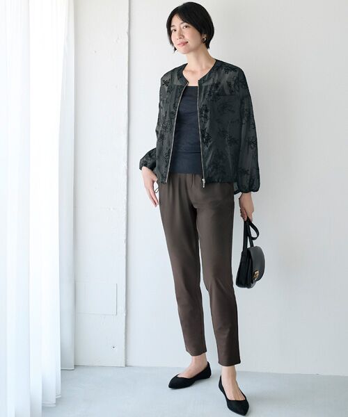 TAKASHIMAYA Style Plus / タカシマヤ スタイル・プリュ スラックス・ドレスパンツ | 楽サラテーパードパンツ<股下60cm>(ブラウン)